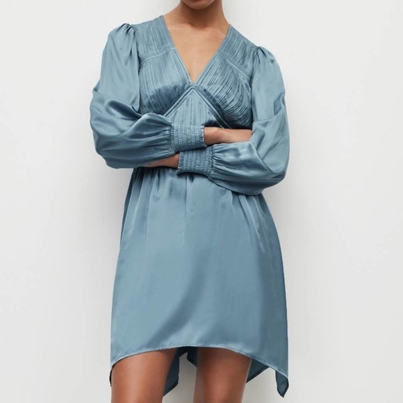 NWT AllSaints Esta Mini Dress in Blue Slate Size 2 - Picture 4 of 14